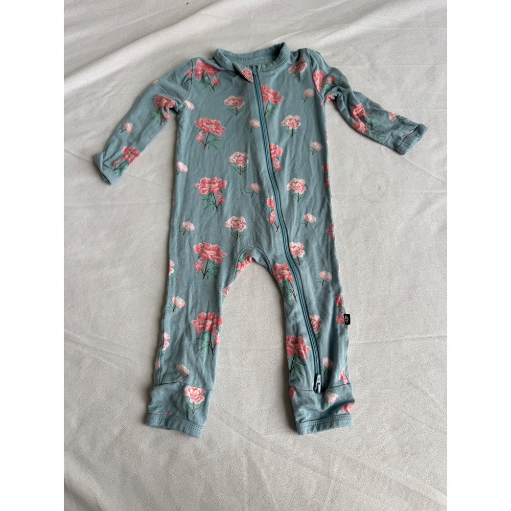 Kyte Baby Bamboo Footless Romper 3-6M Dusty Blue Pink Peony Floral Botanical